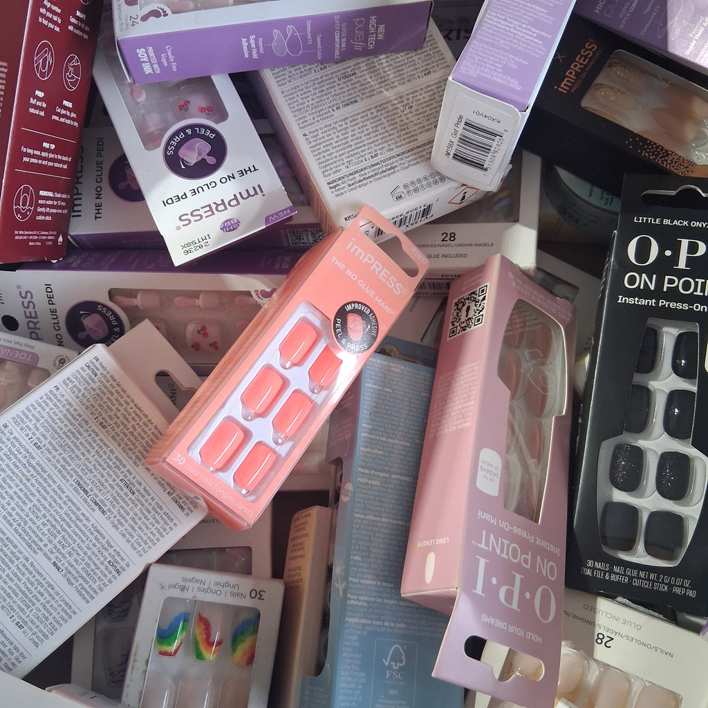 KISS, imPRESS, OPI, Sally Hansen & Olive and June Press-On Nails Mix Lot | Premium Brand False Nails Reseller Assortment (81 Pcs)