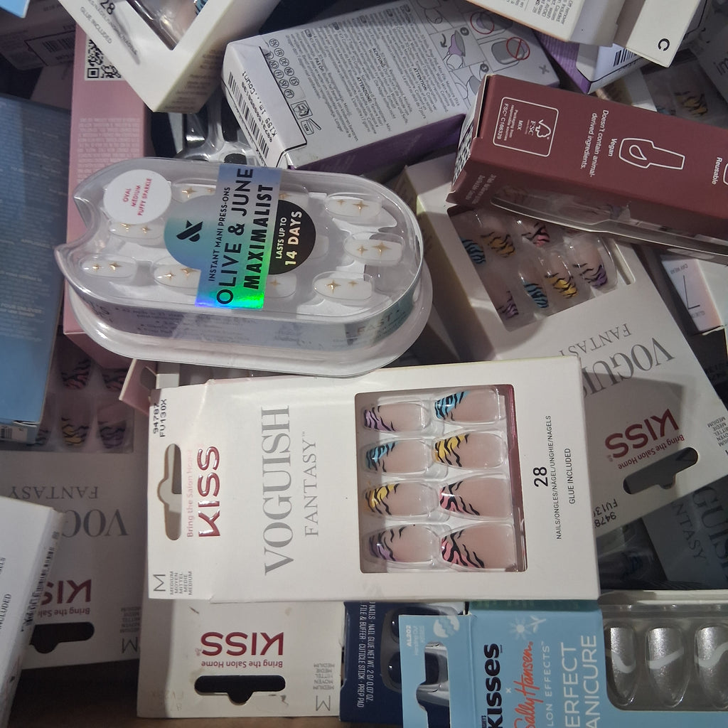 KISS, imPRESS, OPI, Sally Hansen & Olive and June Press-On Nails Mix Lot | Premium Brand False Nails Reseller Assortment (81 Pcs)