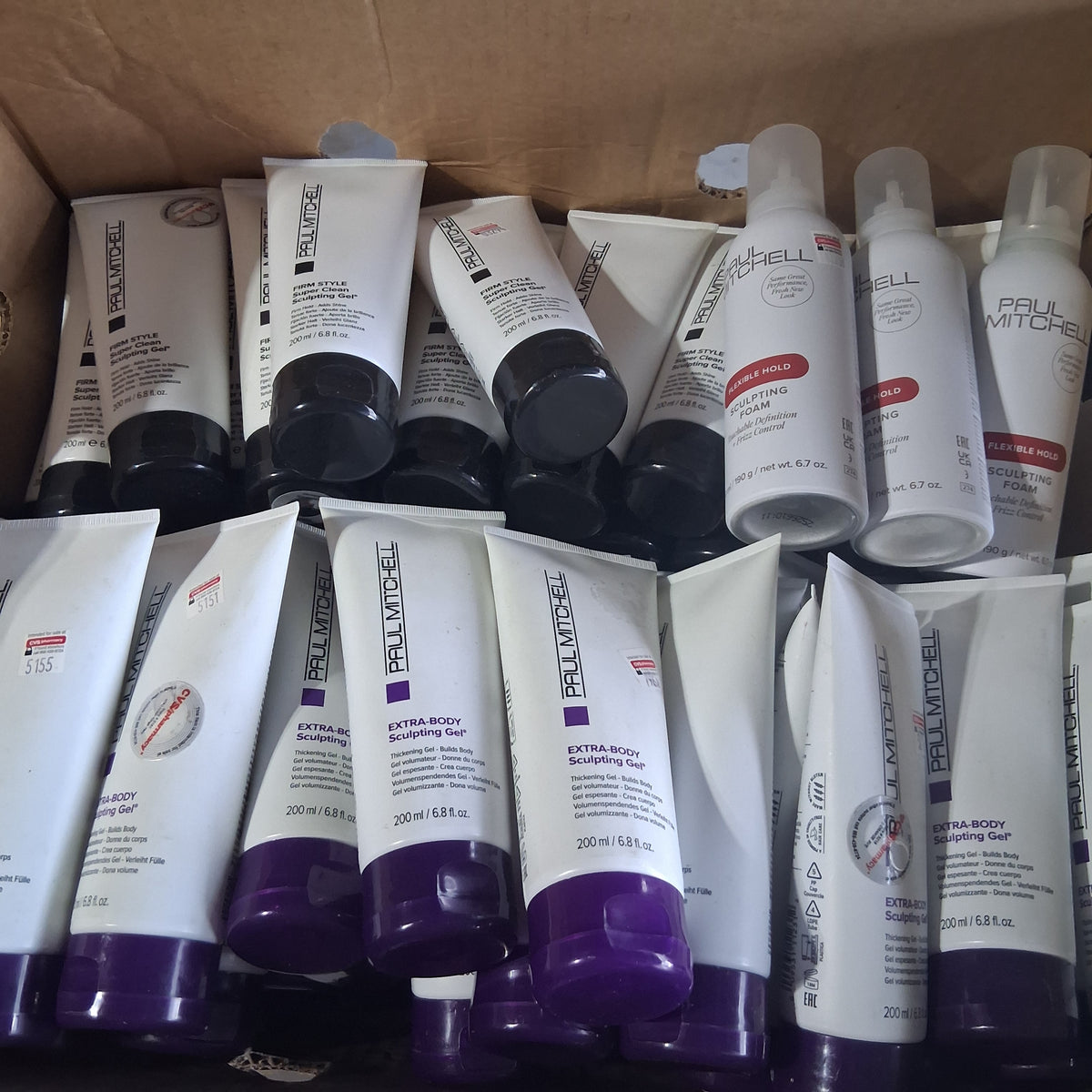 Paul Mitchell Styling Gel & Sculpting Foam Assortment | Extra-Body Firm Style, Super Clean & Flexible Hold Bulk Reseller Box (55 Pcs)
