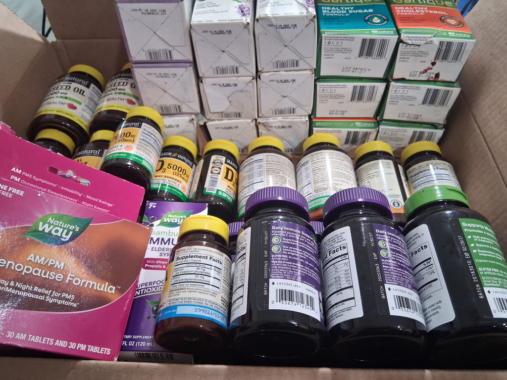 Personal Care Vitamins & Supplements Premium Variety Pack Bulk Reseller Lot | Centrum, Natrol, Nature's Way, Mason Natural, Garlique Mix (55 Pcs)