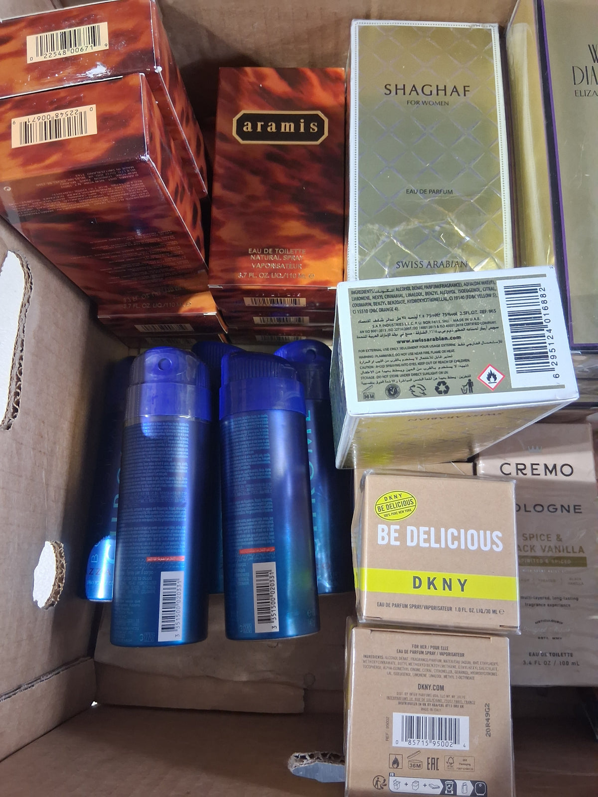 Prestige Fragrance Perfume, Cologne & Body Spray Mix Lot | La Vie Est Belle, Red Door, Cremo, White Diamonds Bulk Reseller Box (32 Pcs)