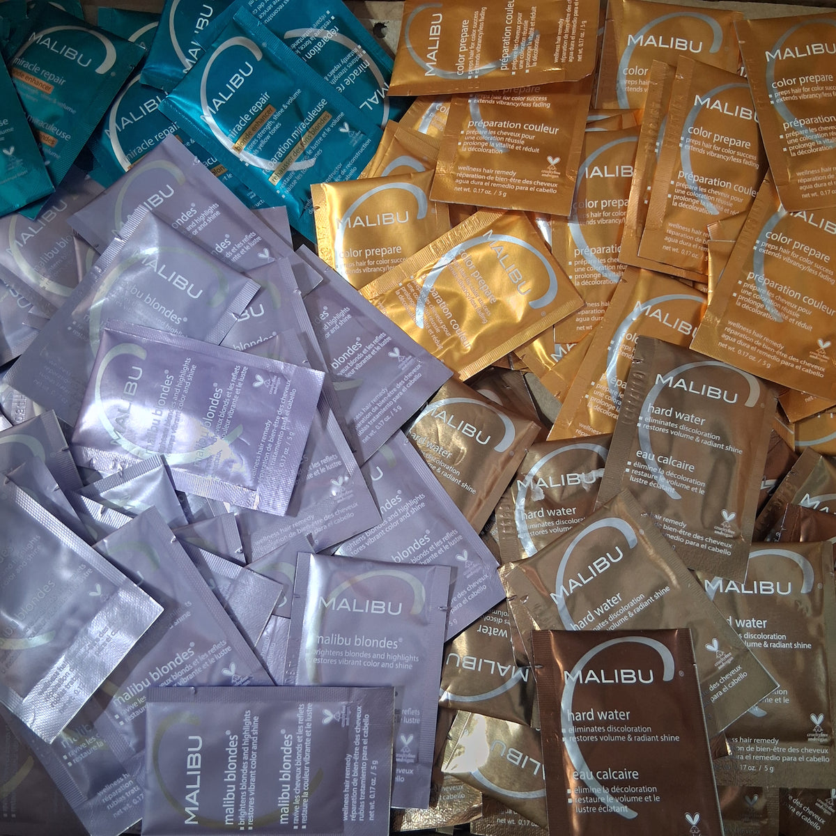 Malibu C Wellness Hair Remedy Professional Treatment Packets Bulk Reseller Lot | Assorted Varieties Hair Detox Box, 0.17 Oz (170 Pcs)