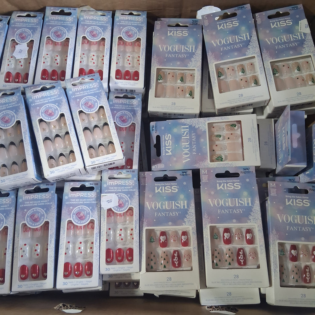 KISS Voguish Fantasy & imPRESS Press-On Nails Mix Lot | Holiday Special Edition Christmas Fake Nails Bulk Reseller Box (132 Pcs)