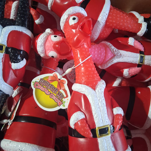Animolds 13" Christmas Screaming Rubber Chickens Bulk Reseller Lot | Holiday Santa Hat Squeeze Toy Assorted Colors Box (40 Pcs)