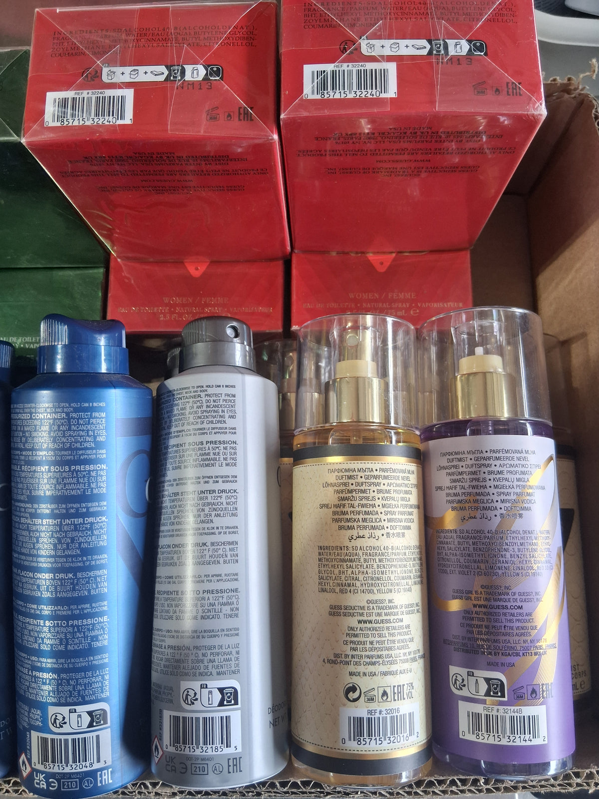 Guess Fragrance Body Spray & Mist Mix Lot | Guess Man & Guess Seductive Red Bulk Reseller Box (26 Pcs)