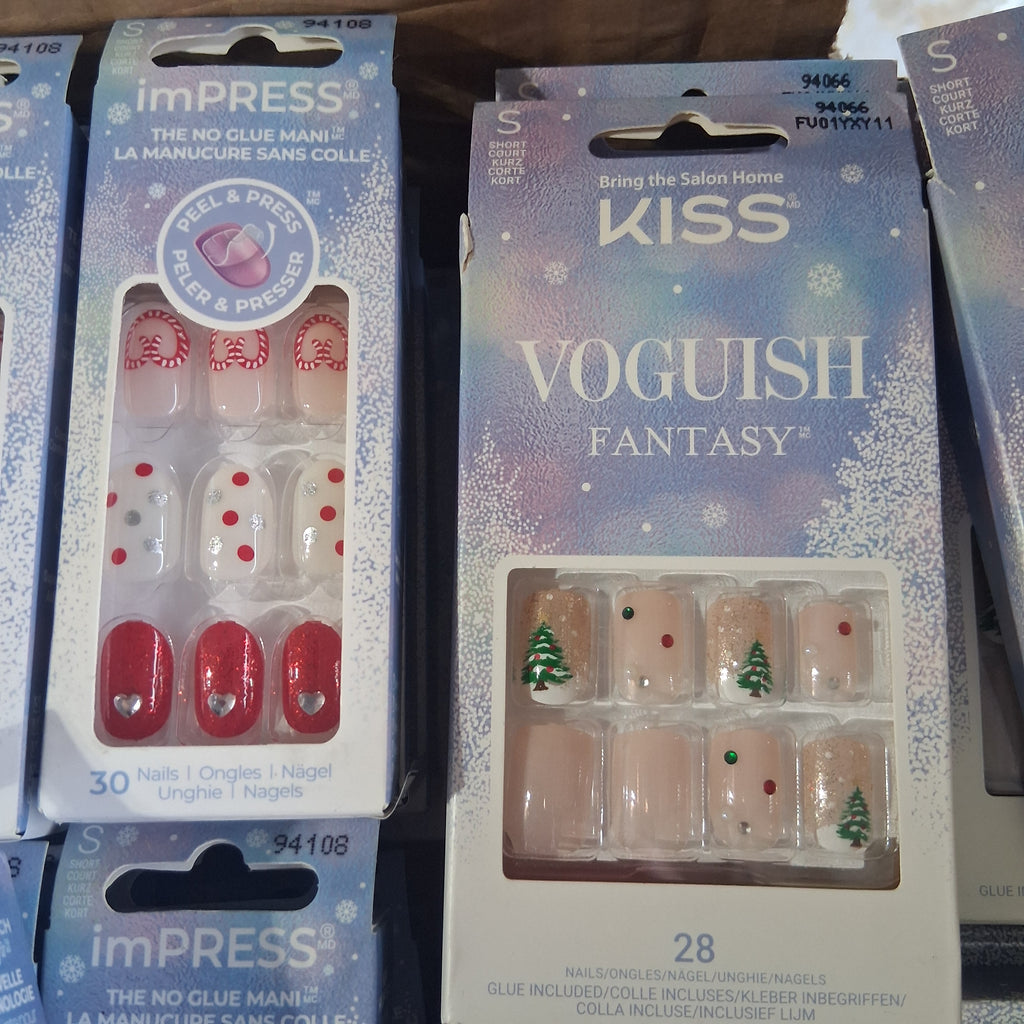 KISS Voguish Fantasy & imPRESS Press-On Nails Mix Lot | Holiday Special Edition Christmas Fake Nails Bulk Reseller Box (132 Pcs)