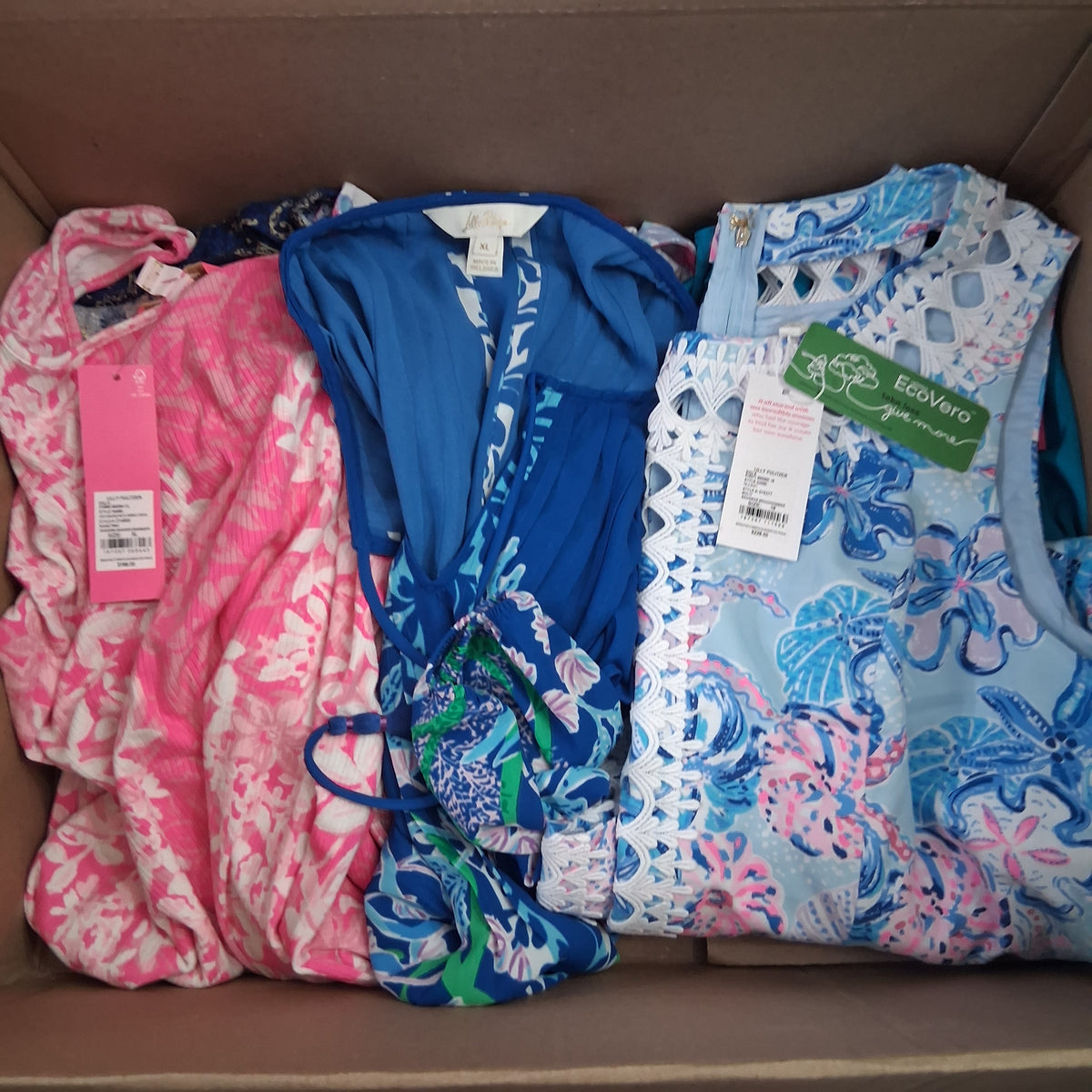 Lilly Pulitzer Premium Resort Wear Mix Lot | Designer Floral Dresses & Tops Reseller Box, Size XL / 16 (8 Pcs)