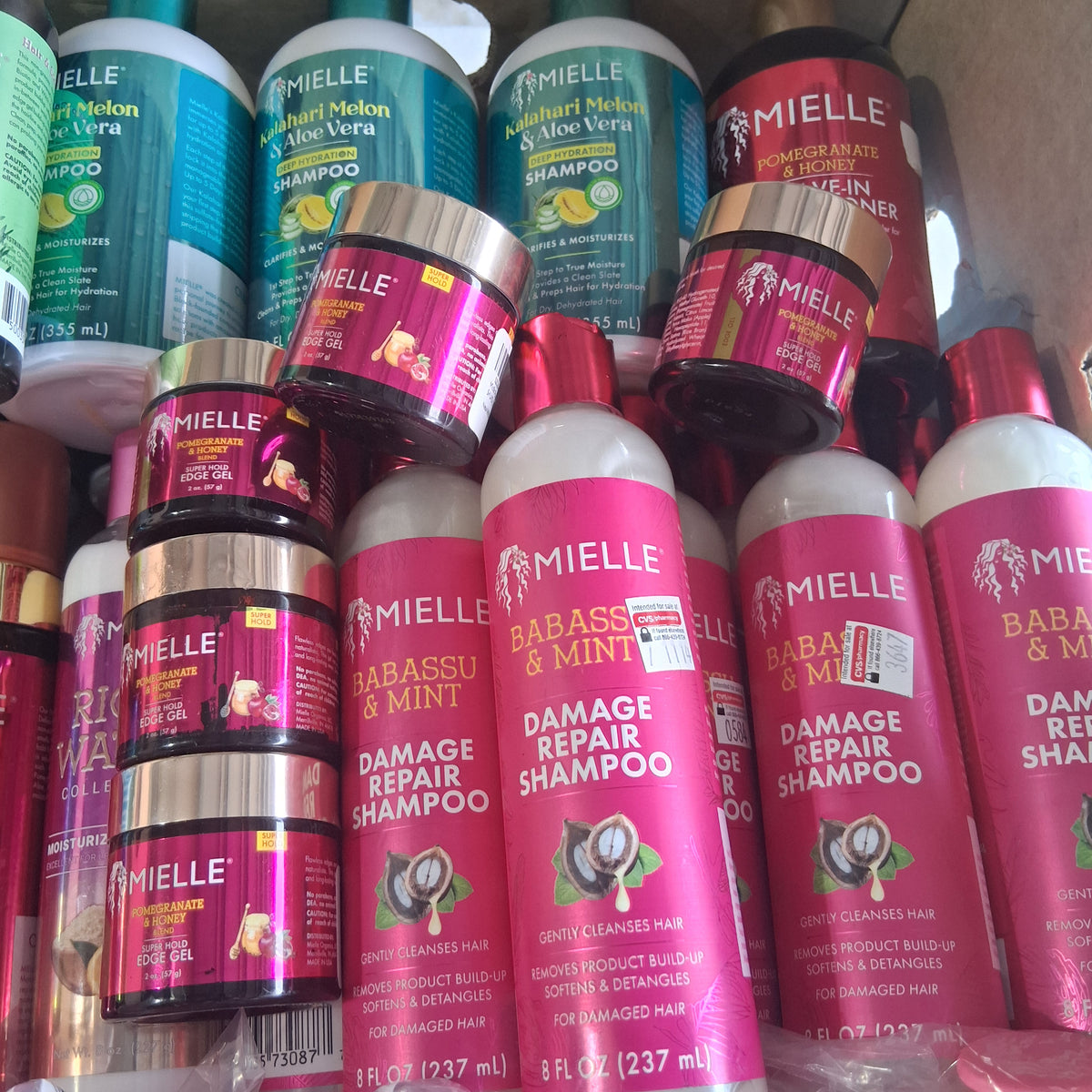 Mielle Organics Premium Hair Care Variety Mix Lot | Kalahari Melon, Babassu, Pomegranate & Honey Reseller Box with Scalp Massagers (49 Pcs)