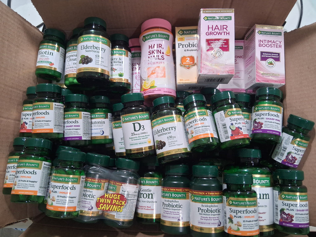 Nature's Bounty Premium Vitamin & Supplement Variety Mix Lot | Daily Wellness Immunity & Health Reseller Box (66 pcs)