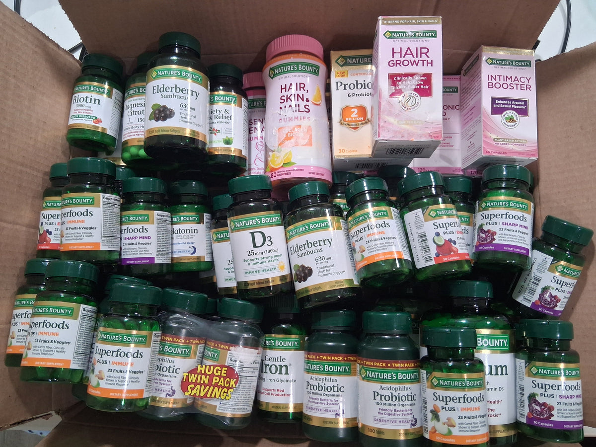 Nature's Bounty Premium Vitamin & Supplement Variety Mix Lot | Daily Wellness Immunity & Health Reseller Box (66 pcs)