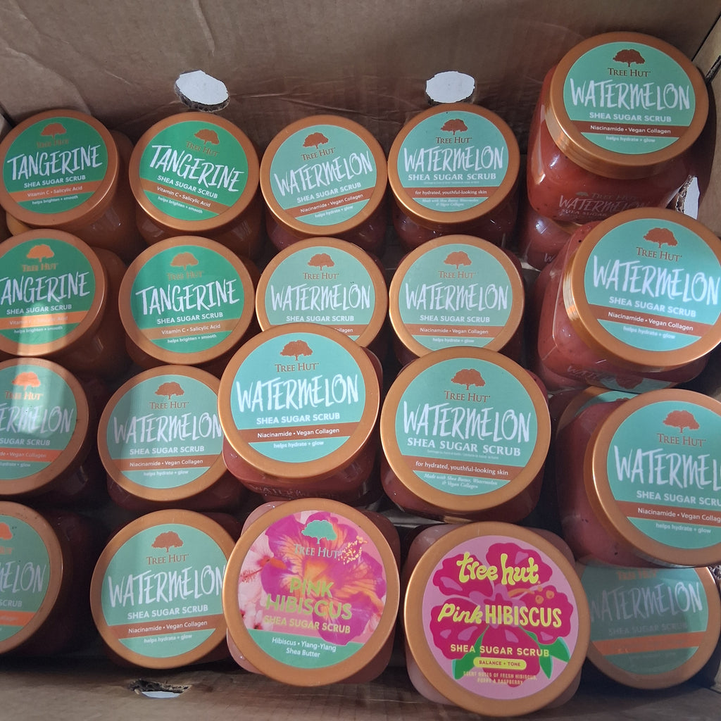 Tree Hut Shea Sugar Scrub Variety Pack Bulk Reseller Lot | Watermelon, Tangerine & Pink Hibiscus Mix (27 Pcs)