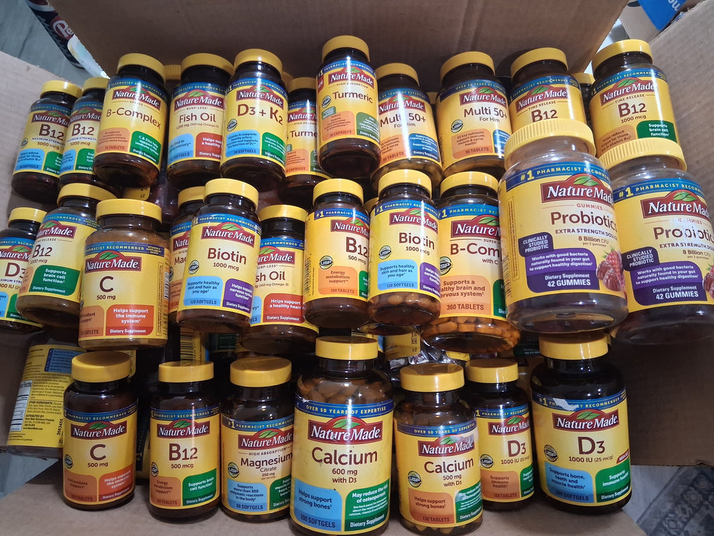 Nature Made Variety Lot of Vitamins & Supplements | Premium Daily Health & Wellness Overstock Reseller Box (69 pcs)