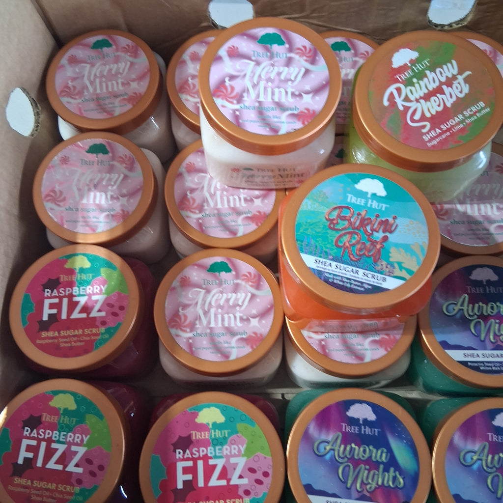 Tree Hut Shea Sugar Scrub Premium Variety Pack Bulk Reseller Lot | Limited Edition & Seasonal Scent Mix (27 Pcs)