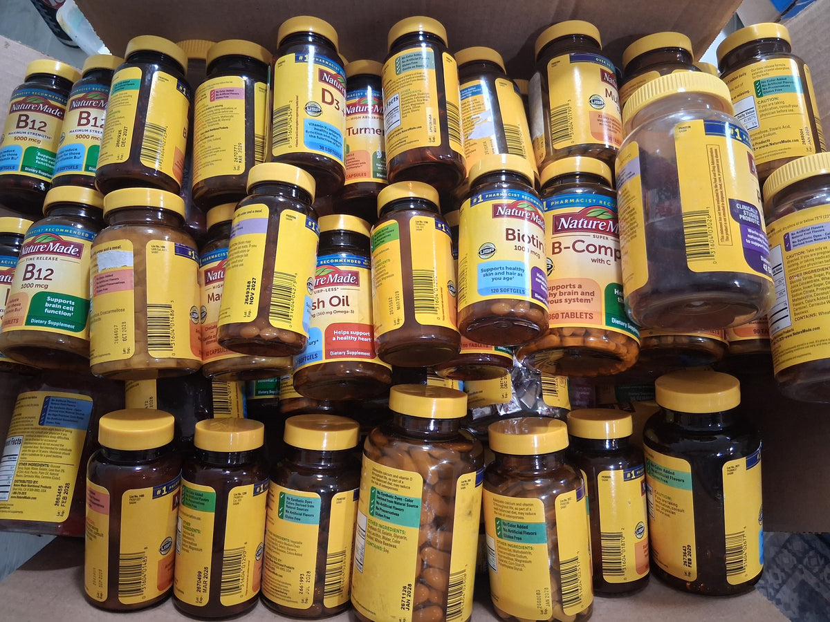 Nature Made Variety Lot of Vitamins & Supplements | Premium Daily Health & Wellness Overstock Reseller Box (69 pcs)
