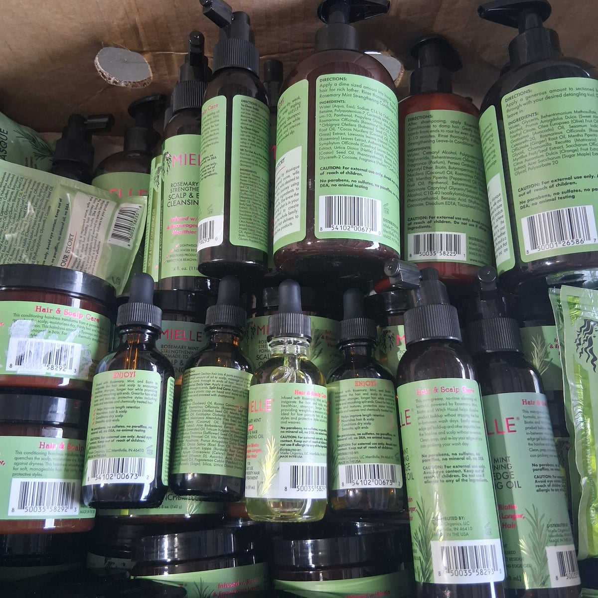 Mielle Rosemary Mint Premium Hair Care Mix Lot | Strengthening Oil, Leave-In, Mask, Shampoo & Conditioner Reseller Bundle (70 Pcs)