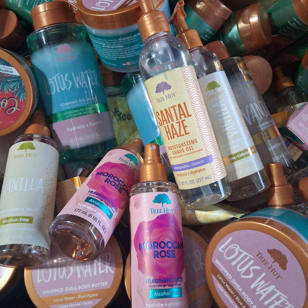 Tree Hut Ultimate Bath & Body Variety Lot | Scrubs, Shave Butter, Gel Washes, Mists & Body Butters Bulk Reseller Box (65 Pcs)