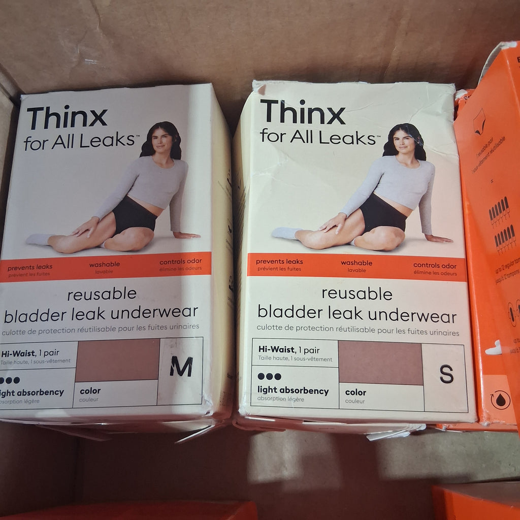 Thinx for All Period & Bladder Leak Underwear Bulk Reseller Lot | Eco-Friendly Care Box – Assorted Sizes (35 Pcs, Some Damaged Boxes)