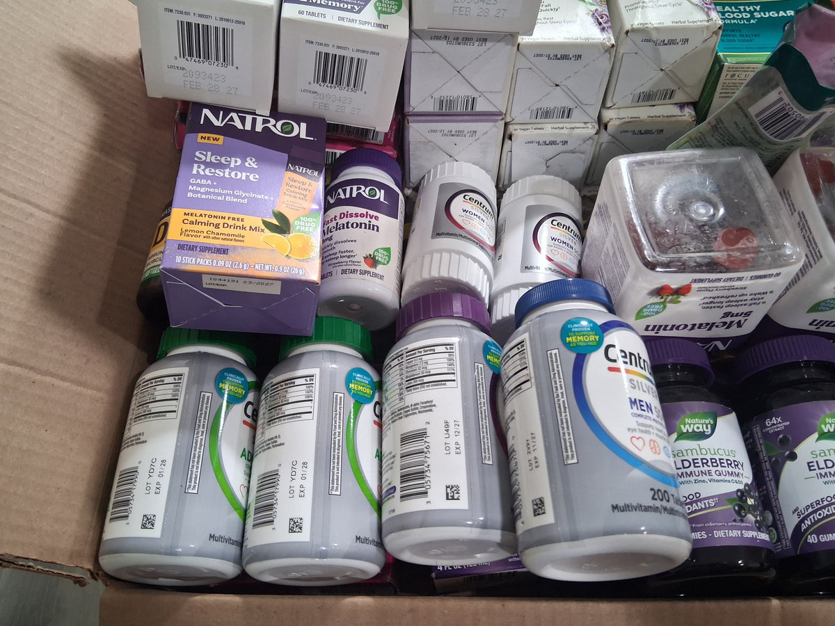 Personal Care Vitamins & Supplements Premium Variety Pack Bulk Reseller Lot | Centrum, Natrol, Nature's Way, Mason Natural, Garlique Mix (55 Pcs)