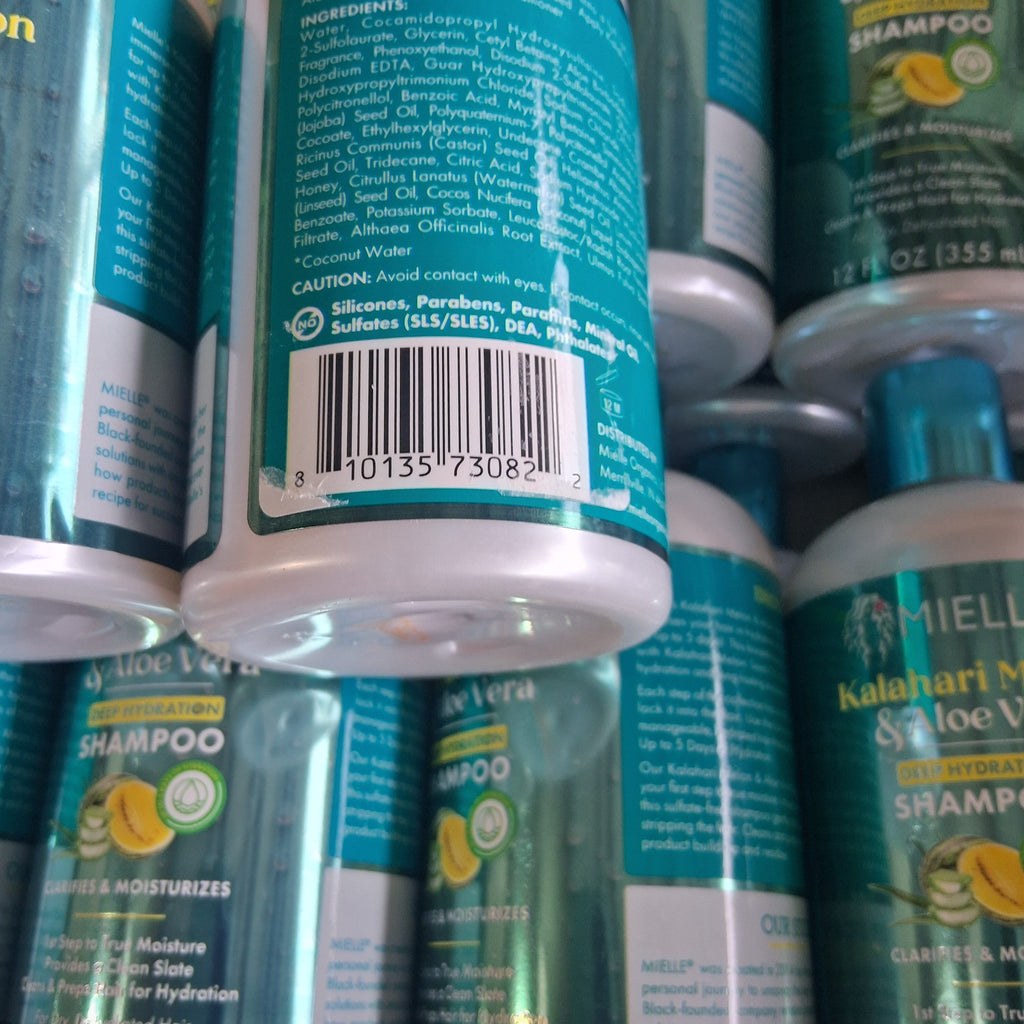 Mielle Kalahari Melon & Aloe Vera Deep Hydration Shampoo Bulk Reseller Lot | Sulfate-Free Clarifying Hair Care Box, 12 Fl Oz (34 Pcs)