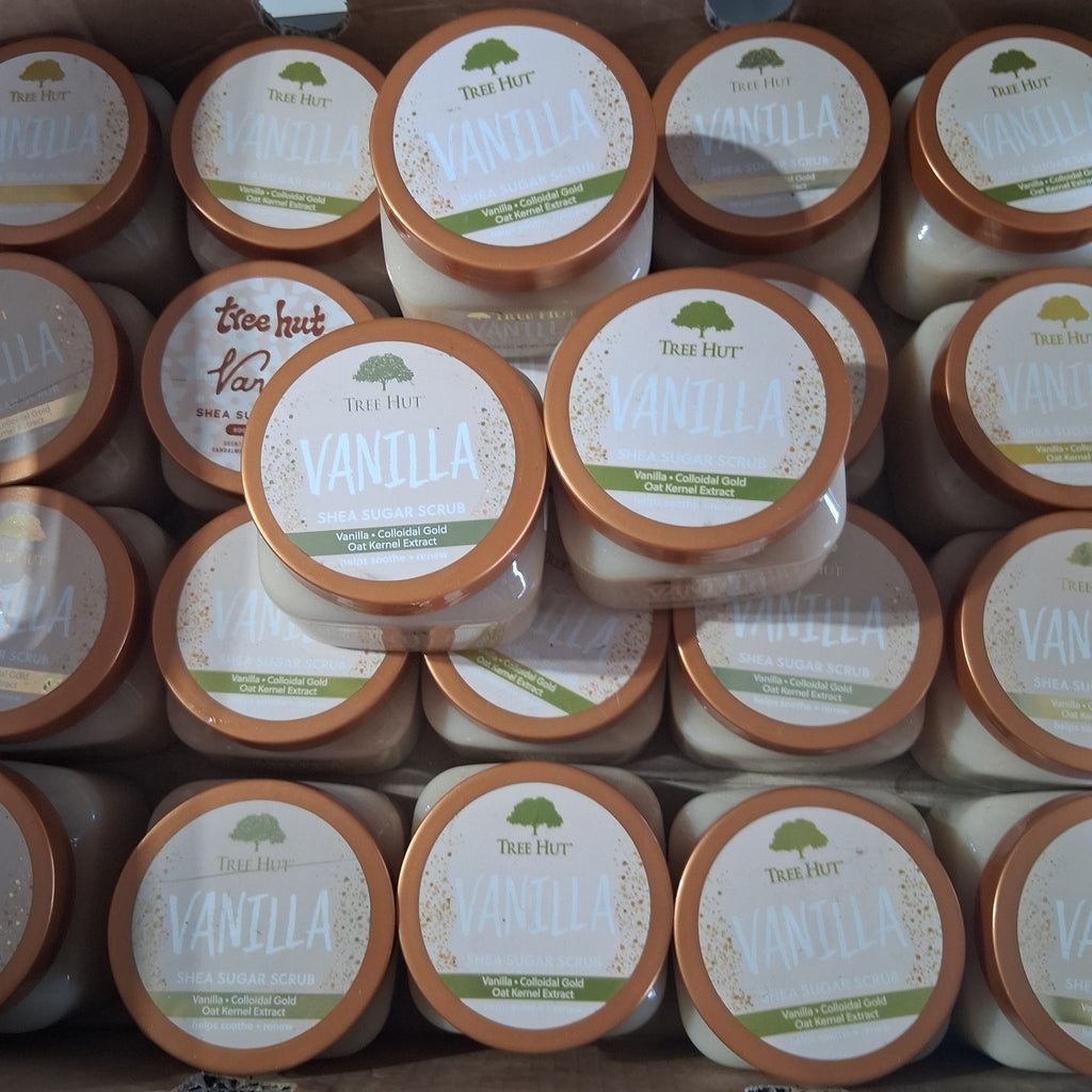 Tree Hut Vanilla Shea Sugar Scrub Bulk Reseller Lot | Premium Exfoliating Body Scrub Liquidation Box (23 Pcs)
