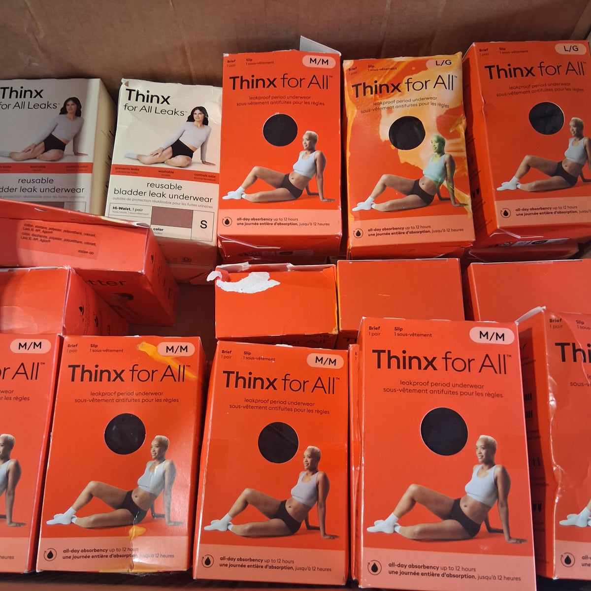 Thinx for All Period & Bladder Leak Underwear Bulk Reseller Lot | Eco-Friendly Care Box – Assorted Sizes (35 Pcs, Some Damaged Boxes)
