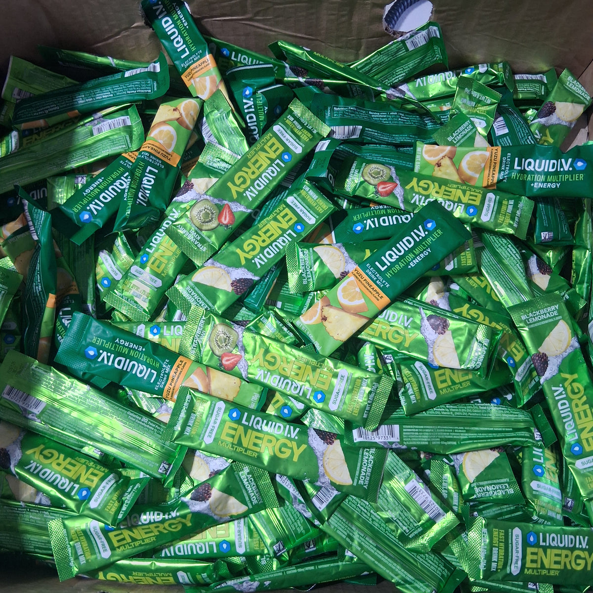 Liquid I.V. Hydration Multiplier + Energy Sugar Free Drink Mix | Individual Serving Packet Bulk Reseller Variety Lot – 3 Flavors (208 Pcs) EXP 11/2027+