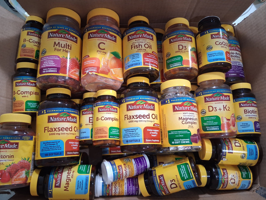 Nature Made Variety Lot of Vitamins & Supplements | Premium Daily Health & Wellness Overstock Reseller Box (69 pcs)