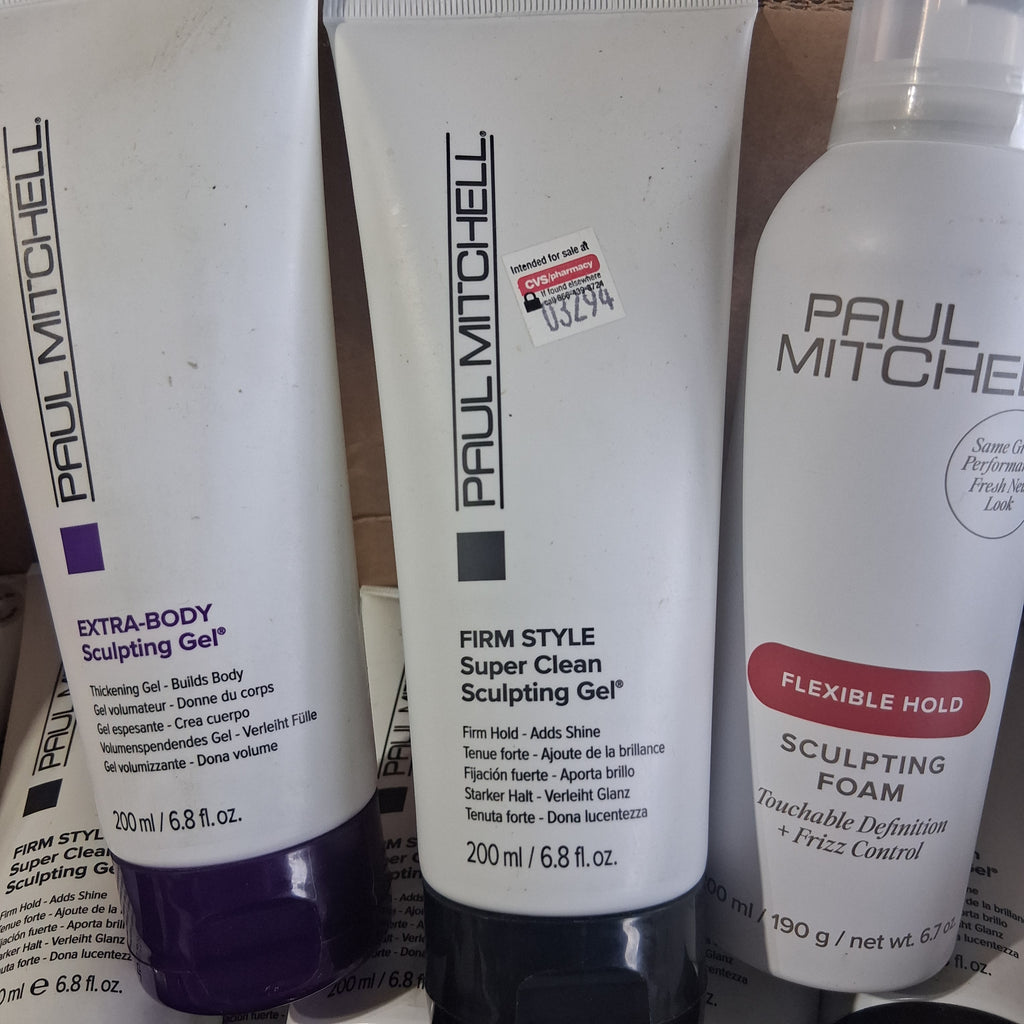 Paul Mitchell Styling Gel & Sculpting Foam Assortment | Extra-Body Firm Style, Super Clean & Flexible Hold Bulk Reseller Box (55 Pcs)