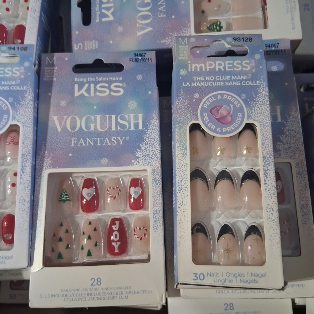 KISS Voguish Fantasy & imPRESS Press-On Nails Mix Lot | Holiday Special Edition Christmas Fake Nails Bulk Reseller Box (132 Pcs)