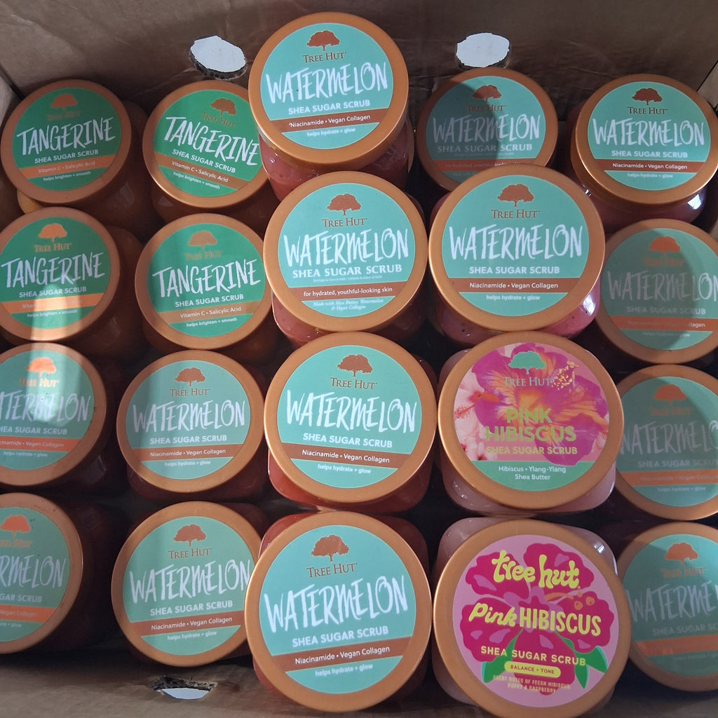 Tree Hut Shea Sugar Scrub Variety Pack Bulk Reseller Lot | Watermelon, Tangerine & Pink Hibiscus Mix (27 Pcs)