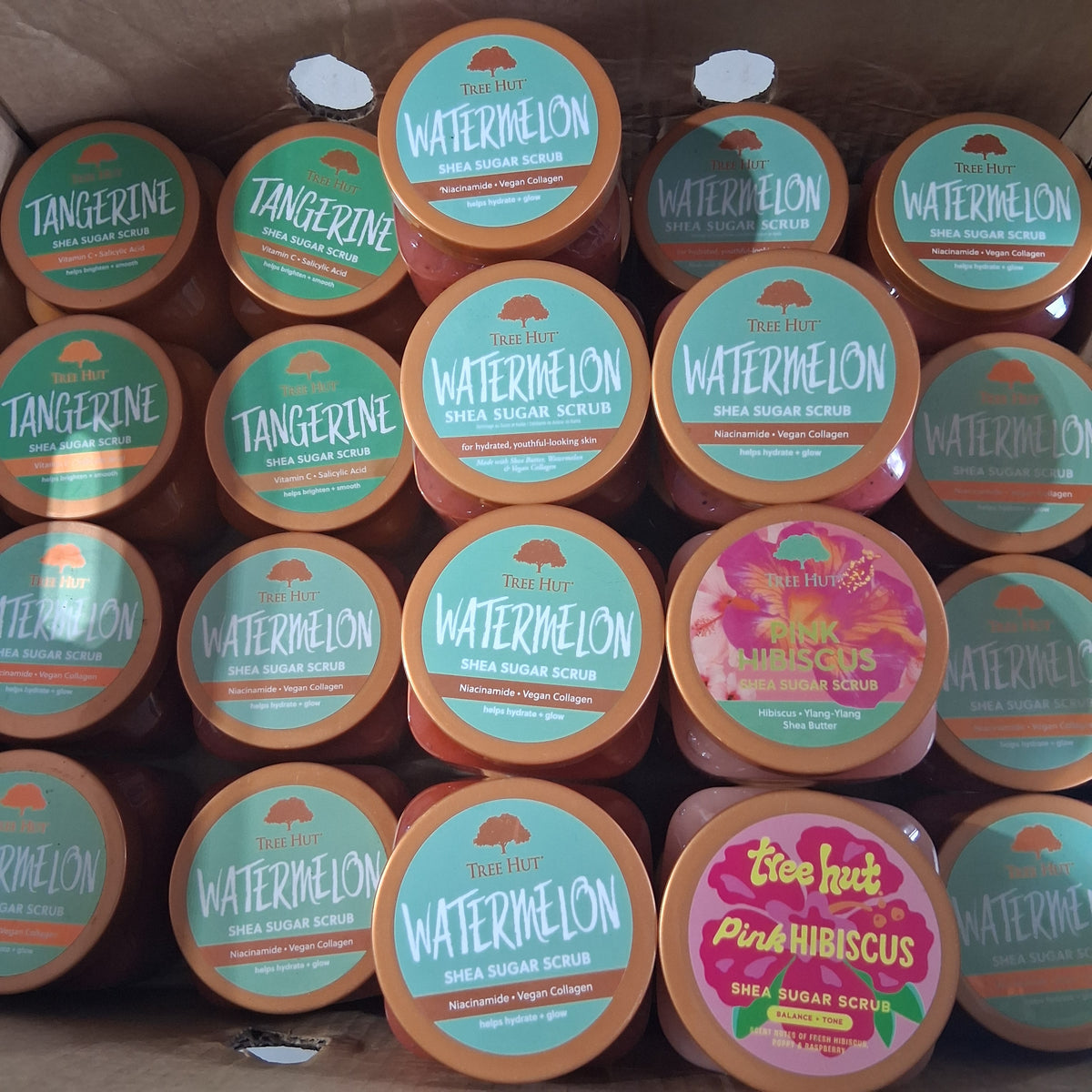 Tree Hut Shea Sugar Scrub Variety Pack Bulk Reseller Lot | Watermelon, Tangerine & Pink Hibiscus Mix (27 Pcs)