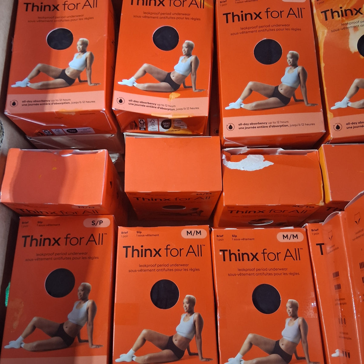 Thinx for All Period & Bladder Leak Underwear Bulk Reseller Lot | Eco-Friendly Care Box – Assorted Sizes (35 Pcs, Some Damaged Boxes)
