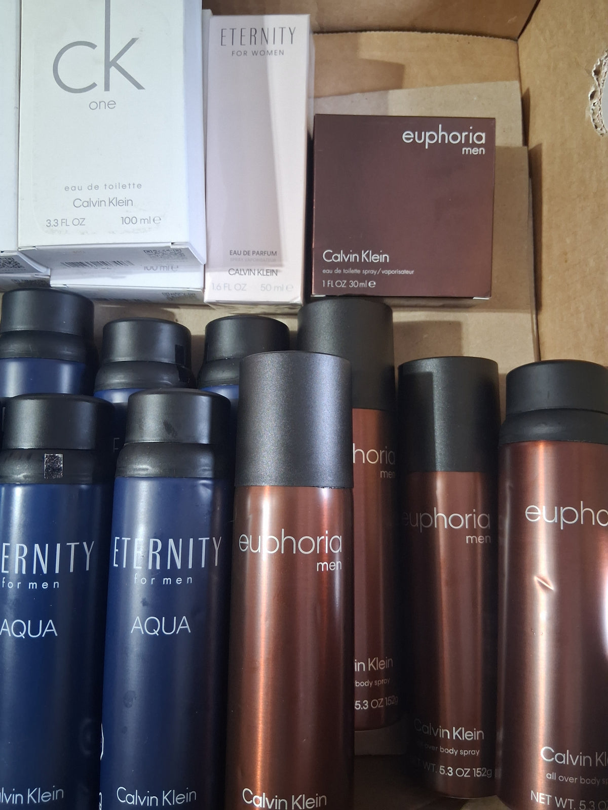 Calvin Klein Premium Cologne & Body Spray Assortment Mix Lot | CK One, Aqua & Euphoria Bulk Reseller Box (25 Pcs)