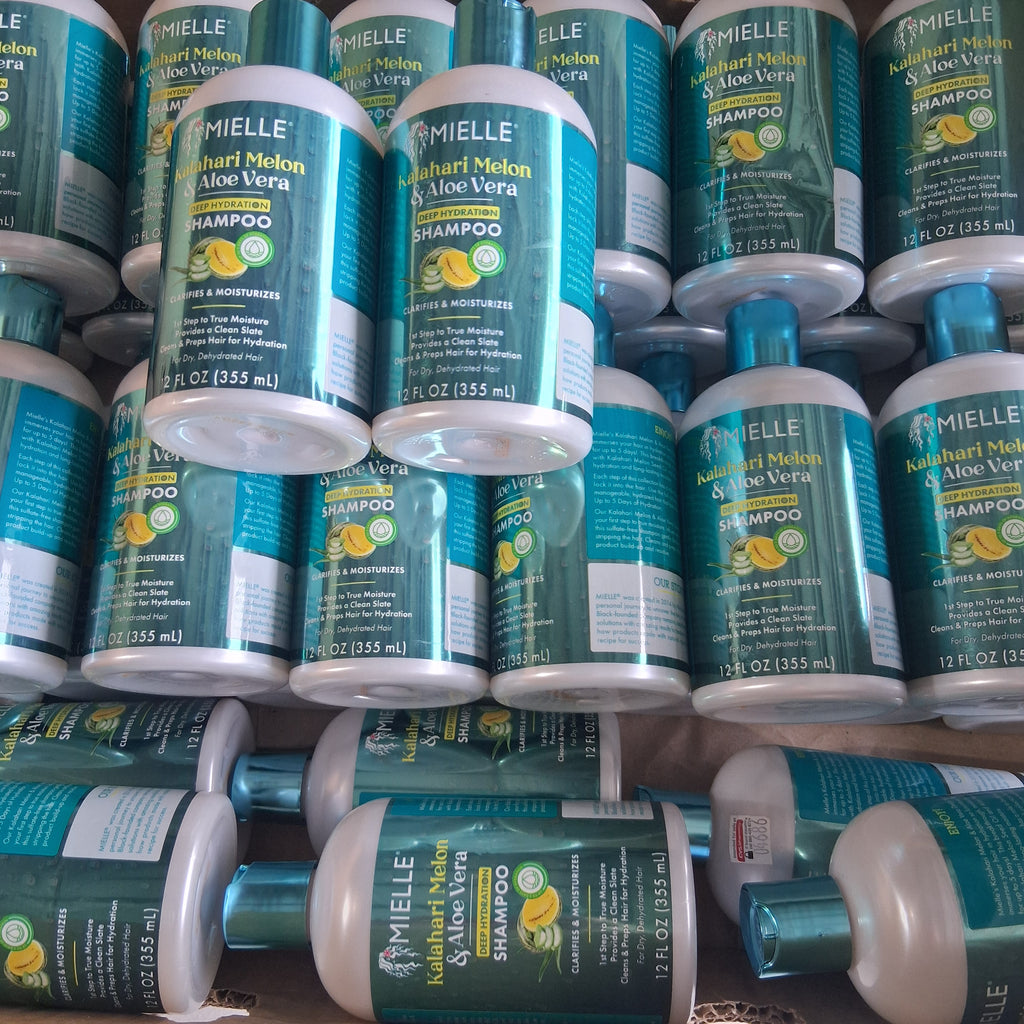 Mielle Kalahari Melon & Aloe Vera Deep Hydration Shampoo Bulk Reseller Lot | Sulfate-Free Clarifying Hair Care Box, 12 Fl Oz (34 Pcs)